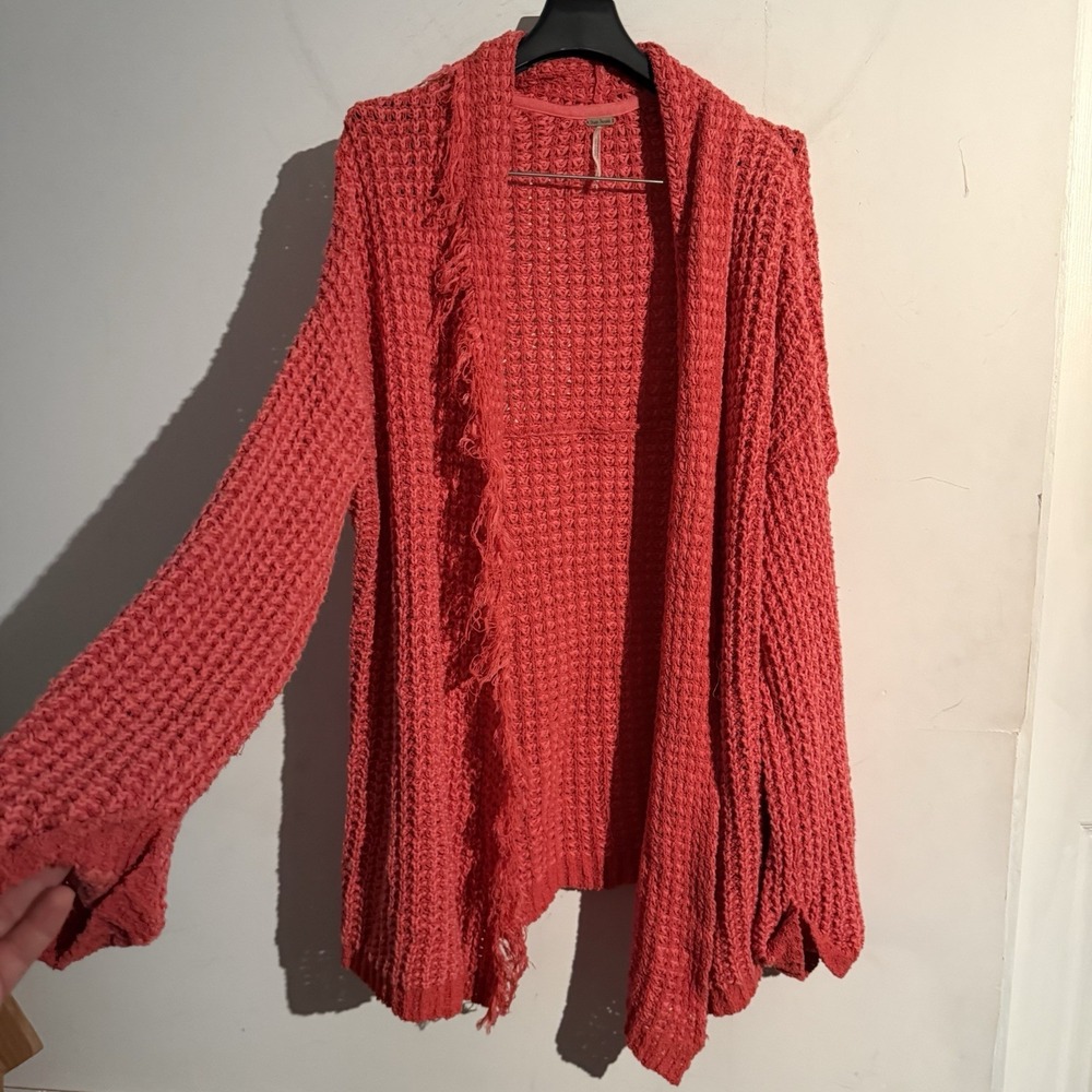 FREE PEOPLE Red‎ I'll Be Around Cardigan Sweater Small Boho Lagenlook Festival